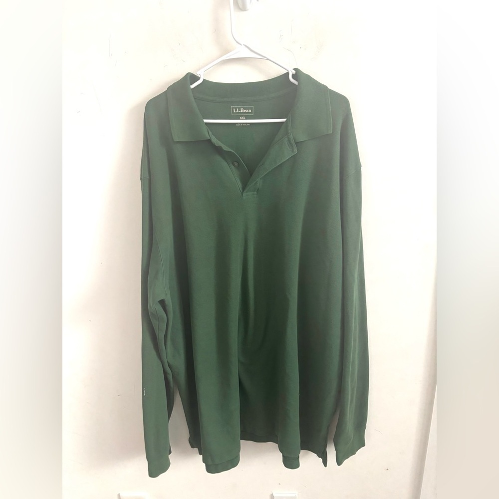 L.L. Bean Men's XXLT Long Sleeve Polo Shirt Green 100% Cotton Casual Classic Fit